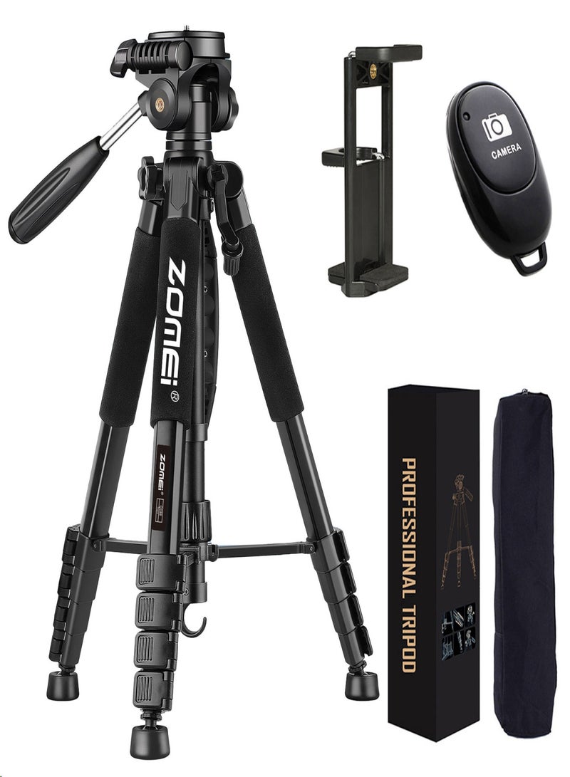 Zomei Q188 portable professional tripod for camera DSLR DV camera 188CM  Q188 + phone tablet 2-in-1 clip + BT remote control set black - Image 1